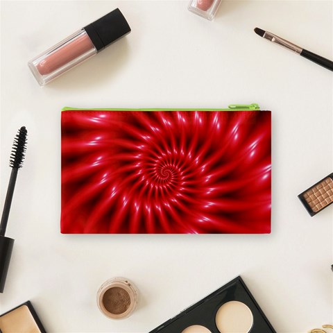 Glossy Red Spiral Fractal Cosmetic Bag (Small) from ArtsNow.com Back