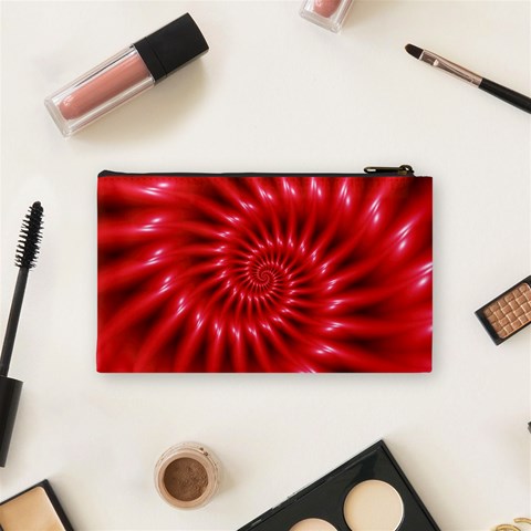 Glossy Red Spiral Fractal Cosmetic Bag (Small) from ArtsNow.com Back