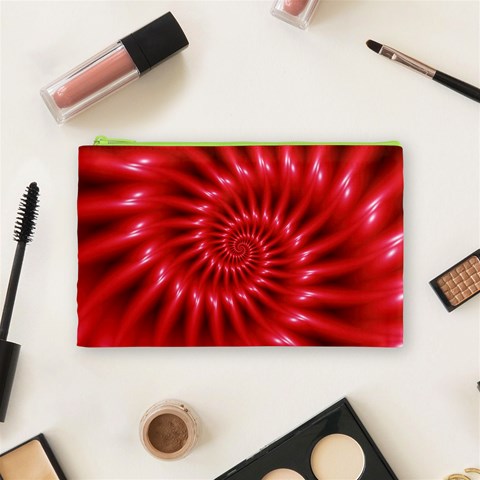 Glossy Red Spiral Fractal Cosmetic Bag (Medium) from ArtsNow.com Front