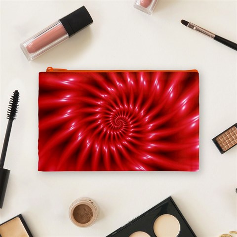 Glossy Red Spiral Fractal Cosmetic Bag (Medium) from ArtsNow.com Front