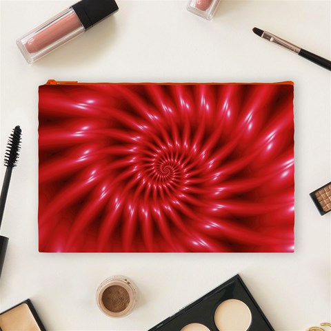 Glossy Red Spiral Fractal Cosmetic Bag (Large) from ArtsNow.com Front