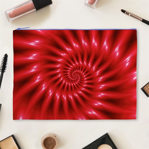 Glossy Red Spiral Fractal Cosmetic Bag (XL) from ArtsNow.com Front