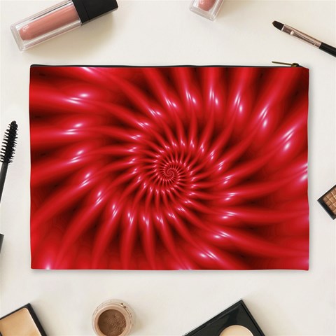 Glossy Red Spiral Fractal Cosmetic Bag (XL) from ArtsNow.com Back