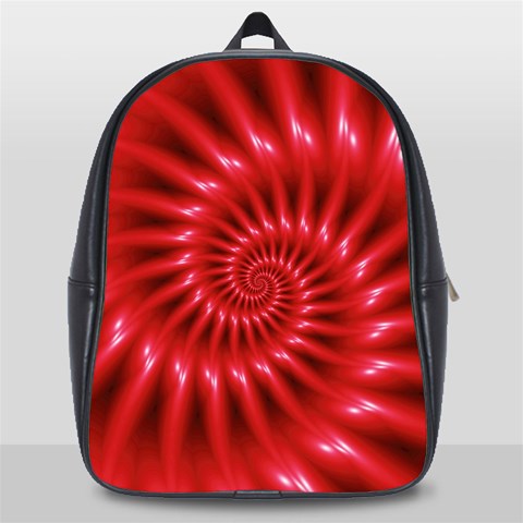 Glossy Red Spiral Fractal School Bag (Large) from ArtsNow.com Front