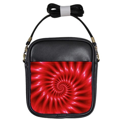 Glossy Red Spiral Fractal Girls Sling Bag from ArtsNow.com Front