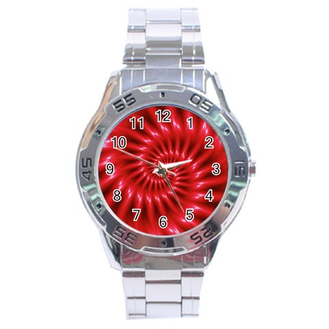 Glossy Red Spiral Fractal Stainless Steel Analogue Watch from ArtsNow.com Front