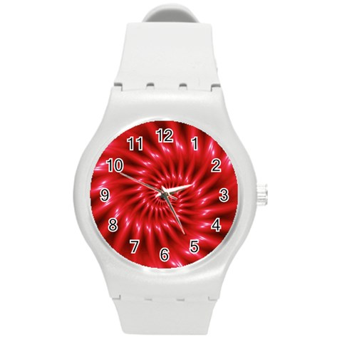 Glossy Red Spiral Fractal Round Plastic Sport Watch (M) from ArtsNow.com Front