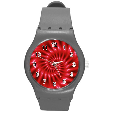 Glossy Red Spiral Fractal Round Plastic Sport Watch (M) from ArtsNow.com Front