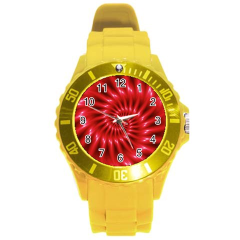 Glossy Red Spiral Fractal Round Plastic Sport Watch (L) from ArtsNow.com Front