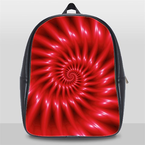 Glossy Red Spiral Fractal School Bag (XL) from ArtsNow.com Front