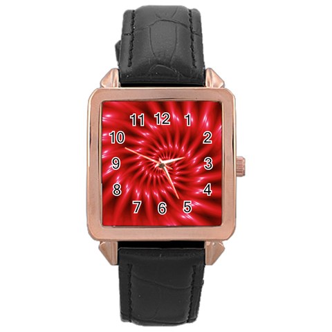 Glossy Red Spiral Fractal Rose Gold Leather Watch  from ArtsNow.com Front