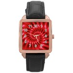 Glossy Red Spiral Fractal Rose Gold Leather Watch 