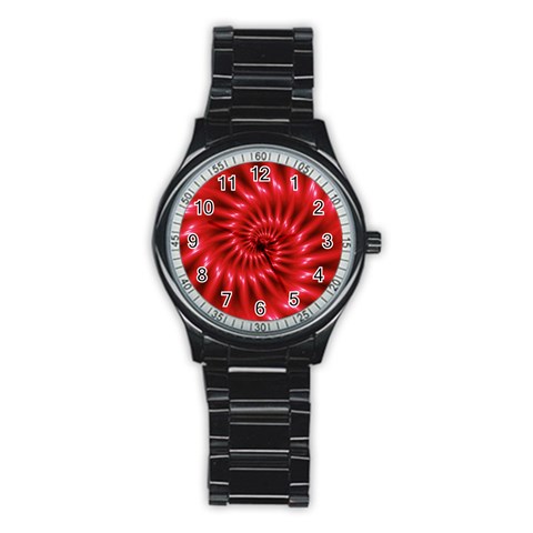 Glossy Red Spiral Fractal Stainless Steel Round Watch from ArtsNow.com Front