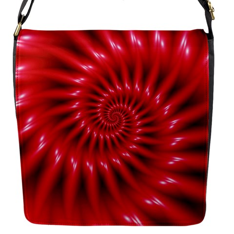 Glossy Red Spiral Fractal Flap Closure Messenger Bag (S) from ArtsNow.com Front