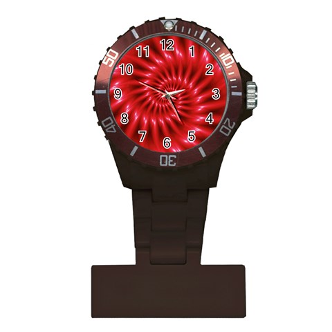 Glossy Red Spiral Fractal Plastic Nurses Watch from ArtsNow.com Front