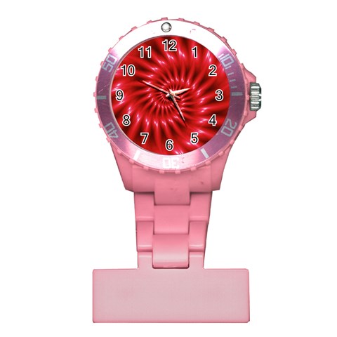 Glossy Red Spiral Fractal Plastic Nurses Watch from ArtsNow.com Front