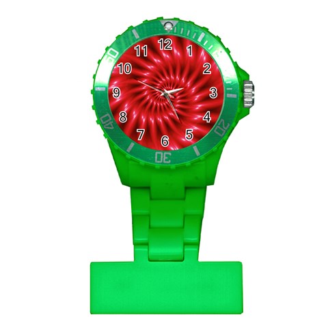 Glossy Red Spiral Fractal Plastic Nurses Watch from ArtsNow.com Front