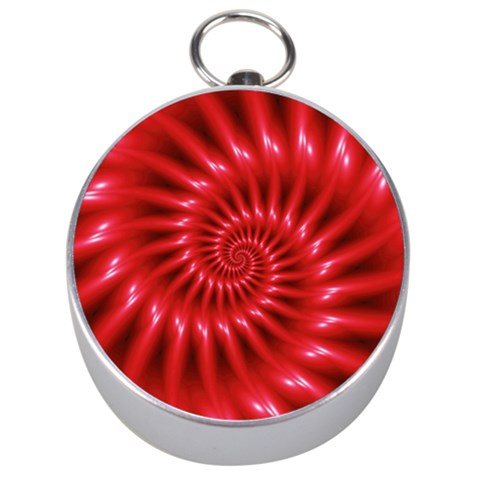 Glossy Red Spiral Fractal Silver Compass from ArtsNow.com Front