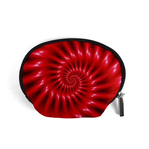 Glossy Red Spiral Fractal Accessory Pouch (Small) from ArtsNow.com Front