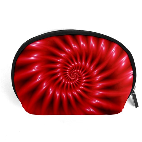 Glossy Red Spiral Fractal Accessory Pouch (Large) from ArtsNow.com Front