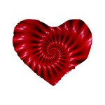 Glossy Red Spiral Fractal Standard 16  Premium Flano Heart Shape Cushion 