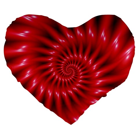 Glossy Red Spiral Fractal Large 19  Premium Flano Heart Shape Cushion from ArtsNow.com Front