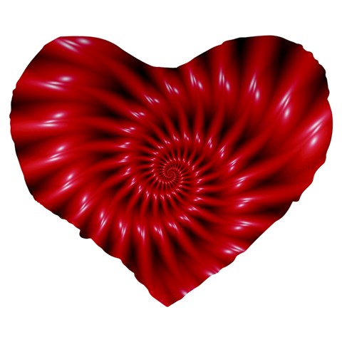 Glossy Red Spiral Fractal Large 19  Premium Flano Heart Shape Cushion from ArtsNow.com Back