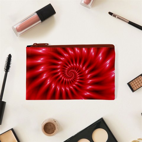 Glossy Red Spiral Fractal Cosmetic Bag (XS) from ArtsNow.com Front