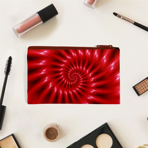 Glossy Red Spiral Fractal Cosmetic Bag (XS) from ArtsNow.com Back