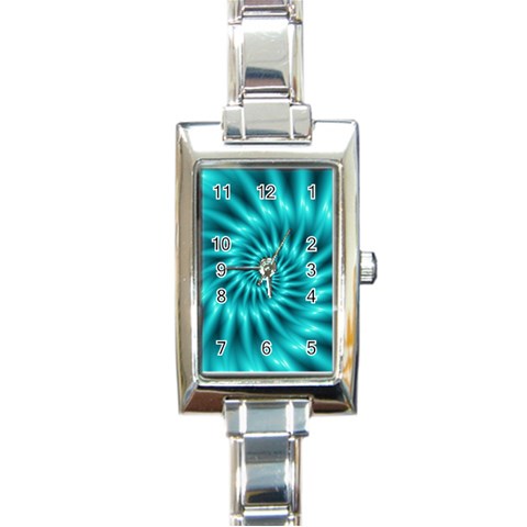 Glossy Turquoise Spiral Fractal  Rectangle Italian Charm Watch from ArtsNow.com Front