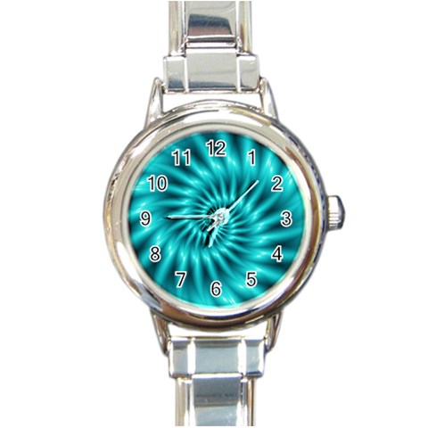 Glossy Turquoise Spiral Fractal  Round Italian Charm Watch from ArtsNow.com Front