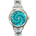 Glossy Turquoise Spiral Fractal  Round Italian Charm Watch