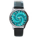 Glossy Turquoise Spiral Fractal  Round Metal Watch