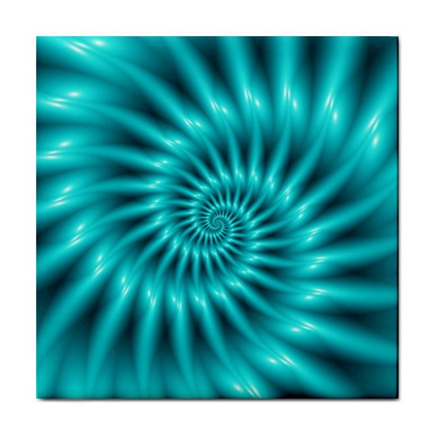 Glossy Turquoise Spiral Fractal  Tile Coaster from ArtsNow.com Front