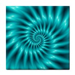 Glossy Turquoise Spiral Fractal  Tile Coaster