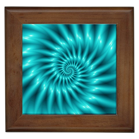 Glossy Turquoise Spiral Fractal  Framed Tile from ArtsNow.com Front