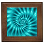 Glossy Turquoise Spiral Fractal  Framed Tile