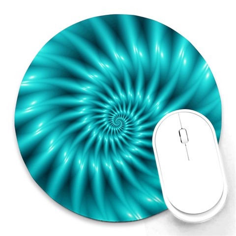 Glossy Turquoise Spiral Fractal  Round Mousepad from ArtsNow.com Front