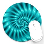 Glossy Turquoise Spiral Fractal  Round Mousepad