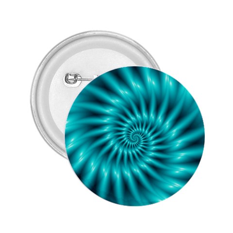 Glossy Turquoise Spiral Fractal  2.25  Button from ArtsNow.com Front