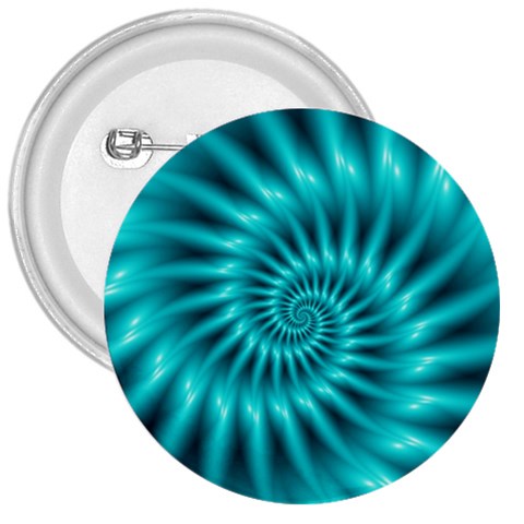 Glossy Turquoise Spiral Fractal  3  Button from ArtsNow.com Front