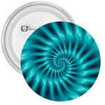 Glossy Turquoise Spiral Fractal  3  Button