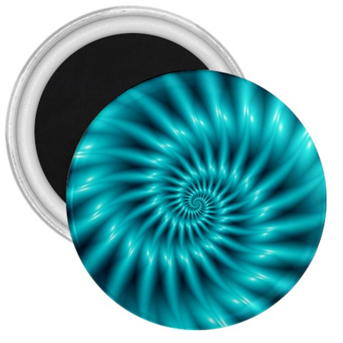 Glossy Turquoise Spiral Fractal  3  Magnet from ArtsNow.com Front