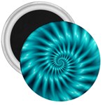 Glossy Turquoise Spiral Fractal  3  Magnet