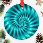 Glossy Turquoise Spiral Fractal  Ornament (Round)