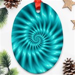 Glossy Turquoise Spiral Fractal  Ornament (Oval)