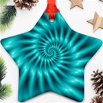 Glossy Turquoise Spiral Fractal  Ornament (Star)