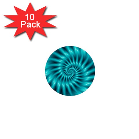 Glossy Turquoise Spiral Fractal  1  Mini Button (10 pack)  from ArtsNow.com Front