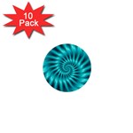 Glossy Turquoise Spiral Fractal  1  Mini Button (10 pack) 