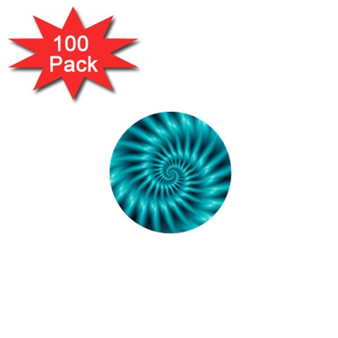 Glossy Turquoise Spiral Fractal  1  Mini Button (100 pack)  from ArtsNow.com Front